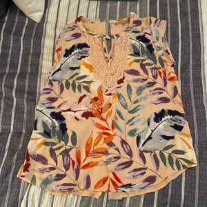 Daniel Rainn Quin Cap Sleeve Mixed Material Top